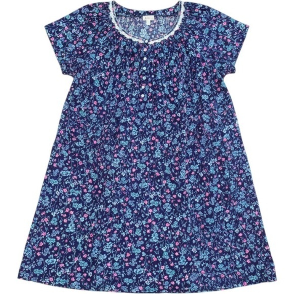 Aria Collection Nightgown 3X Navy Floral Cotton Lace Trim Pockets